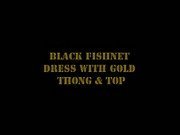 Black Fishnet Mini-Dress with Gold Thong and Top Review